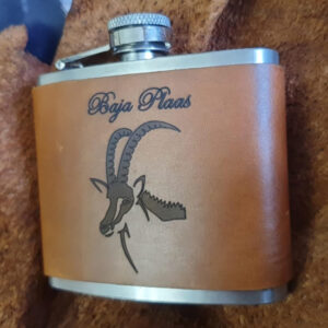 Hipflask with Leather Sleeve.